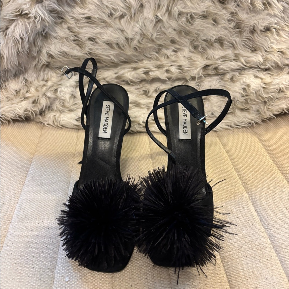 Steve Madden Elegant Black Pom-Pom Heels